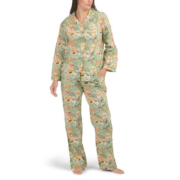 MAHOGANY Green 2pc Cotton Jungle Printed Pajamas Set - Picture 1 of 2